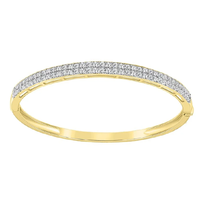 Trendy silver bangles with gemstone designs-LADIES BANGLE 2.00CT ROUND DIAMOND 14K YELLOW GOLD