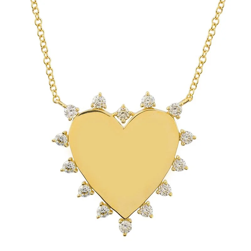 Elegant gold necklaces with diamonds-Solid Gold Heart Necklace with Diamonds