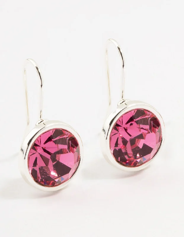 Trendy earrings with chain designs-Large Pink Encased Bohemia Czech Crystal Silver Drop Earrings