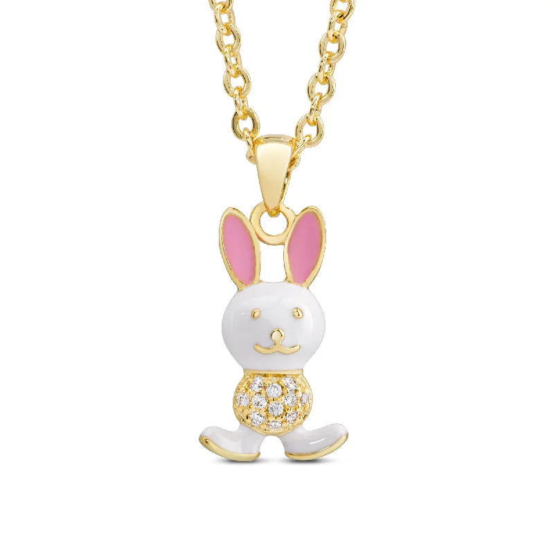 Fashionable necklaces with colorful beads-Bunny Rabbit Necklace with CZ