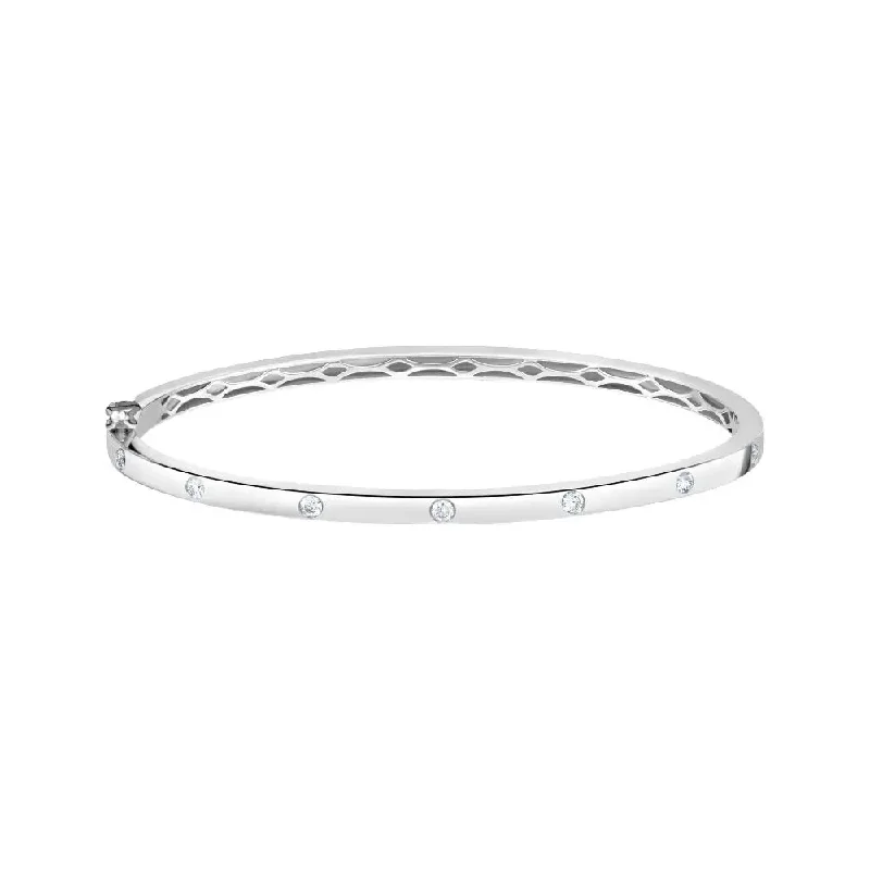 Elegant silver cuff bracelets-Seven Dot Diamond Bangle