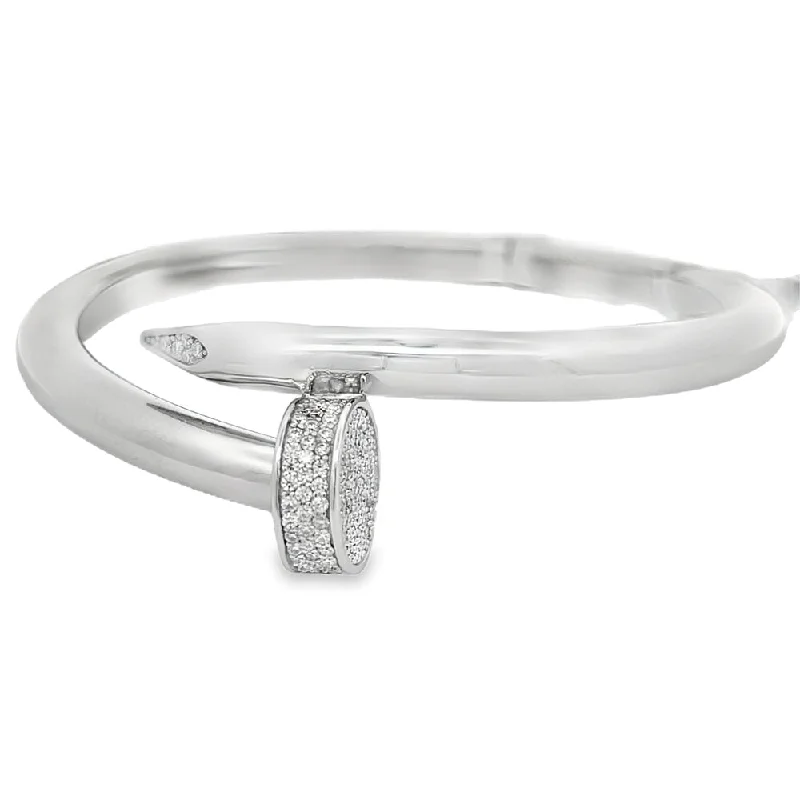 Elegant cuff bracelets for women-Polished Nail Moissanite Bangle .925 Sterling Silver