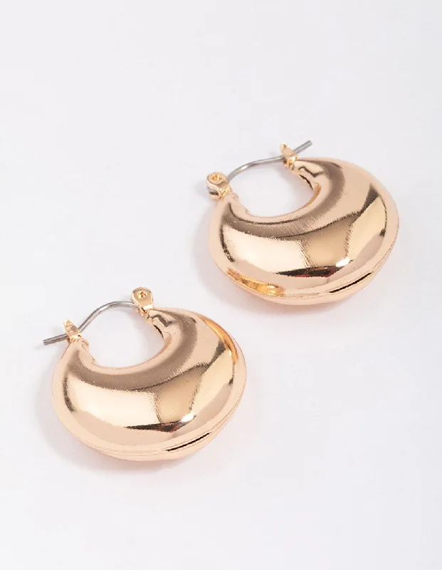 Custom earrings with heart-shaped stones-Gold Puffy Stretch Hoop Earrings