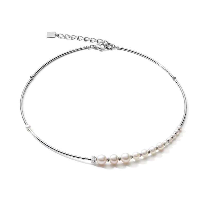 Simple yet elegant necklaces with diamonds-Necklace Asymmetry freshwater pearls & stainless steel white-silver