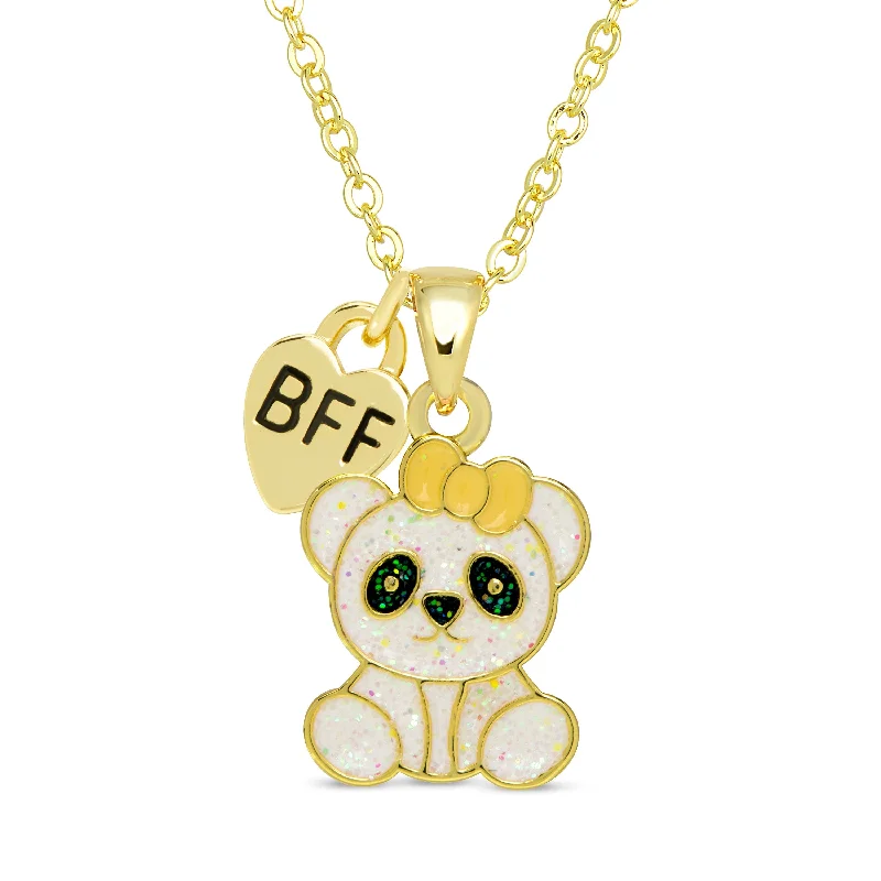 Beautiful necklaces with rose gold accents-BFF Panda Glitter Necklace - White