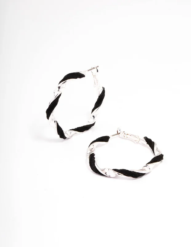 Beautiful earrings with amethyst accents-Black Twisted Hoop Earrings