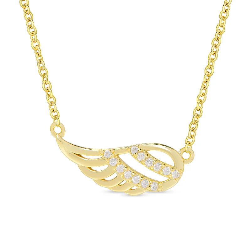 Affordable necklaces for bridesmaids-CZ Angel Wing Necklace in 18k Gold over Sterling Silver