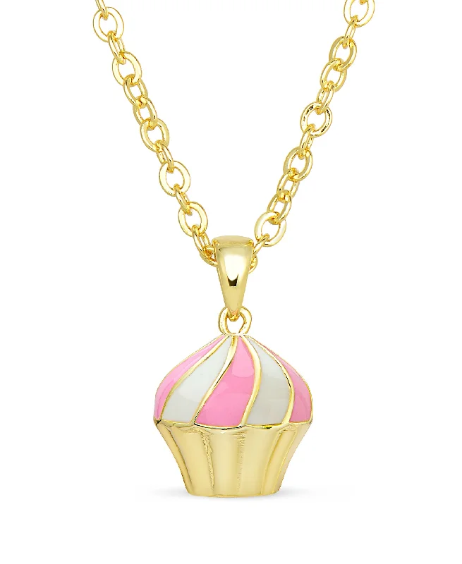 Gorgeous necklaces with amethyst stones-3D Cupcake Pendant (Pink/White)