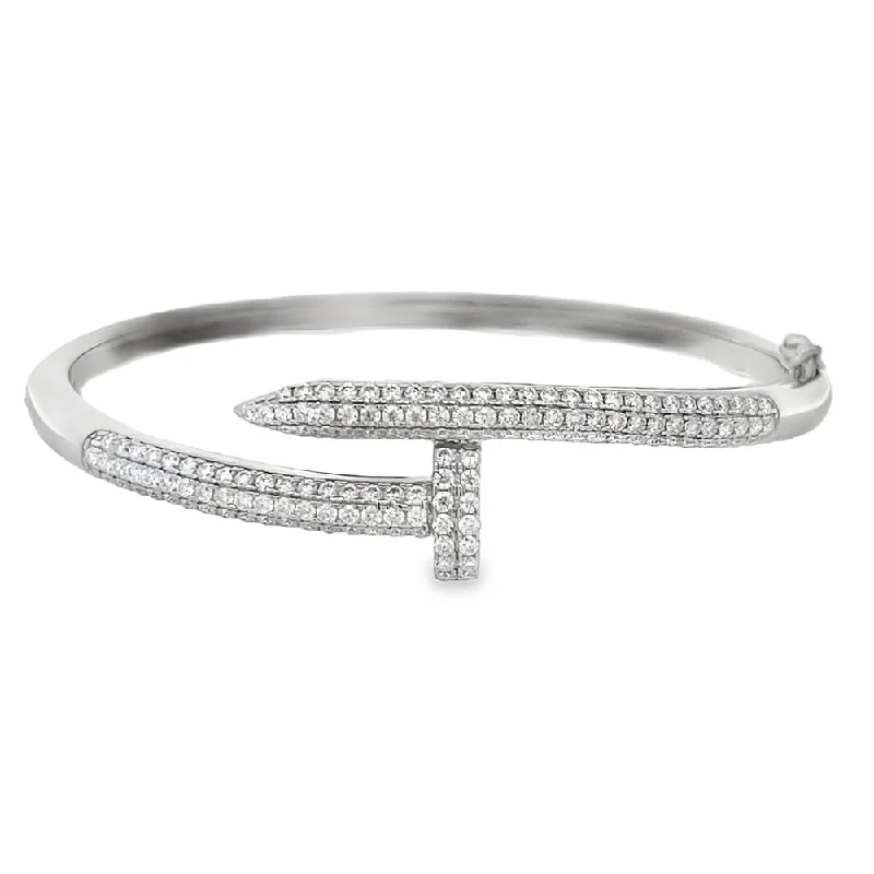 Stunning gold bracelets with rubies-3D Nail Moissanite Iced Out Bangle .925 Sterling Silver