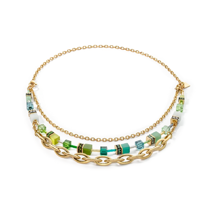 Unique necklaces with opal stones-Necklace GeoCUBE® Festive Layer gold-green