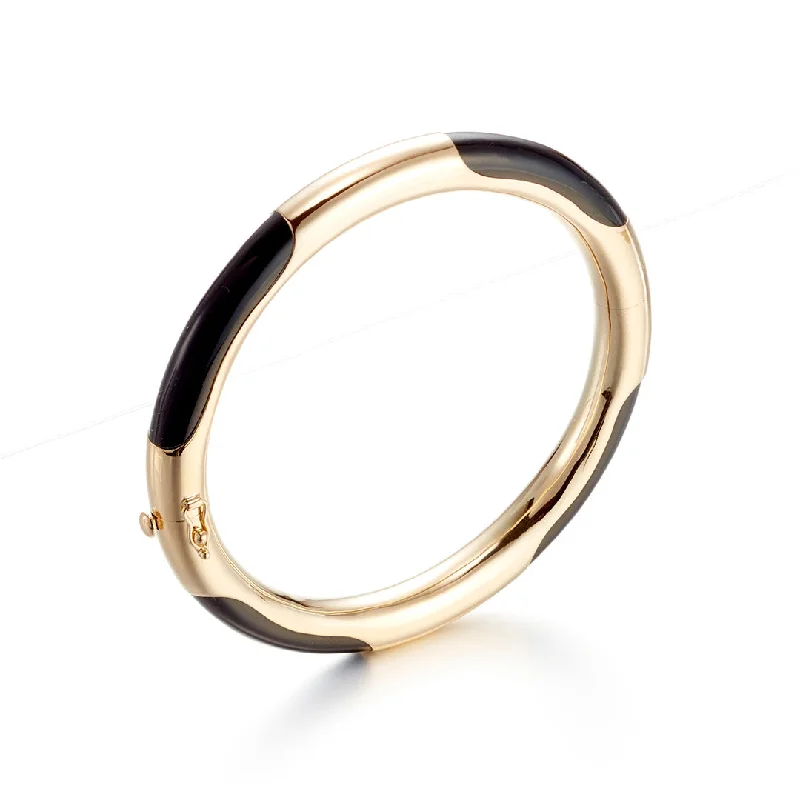 Elegant gold bracelets for women-Gold-Lined Black Jade Bangle