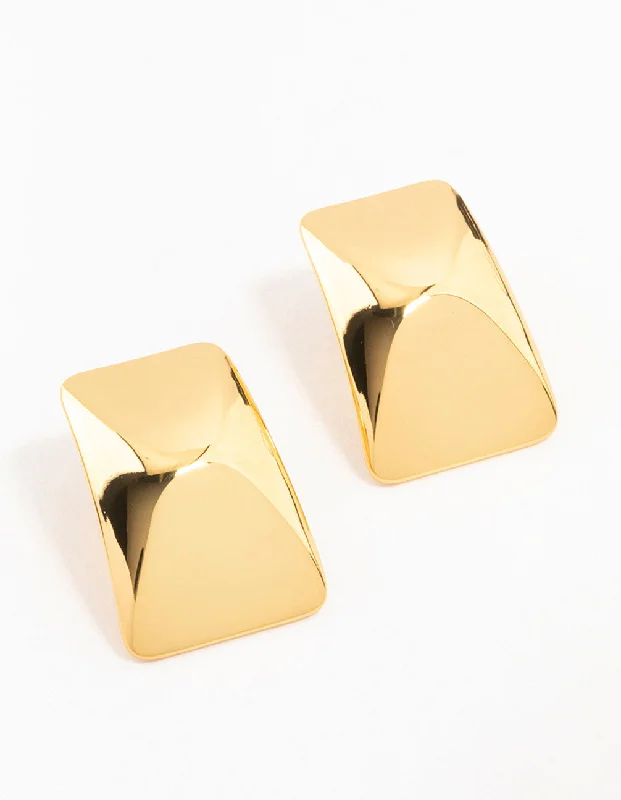 Classic silver earrings with gemstones-Waterproof Gold Plated Stainless Steel Rectangle Stud Earrings