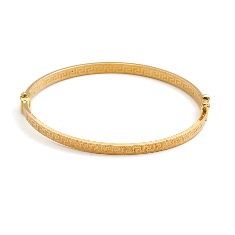 Classic pearl bangles for brides-Real Gold Thick Plain Maze Hoop Bangle 0106/4 - (SIZE 17) BA1574