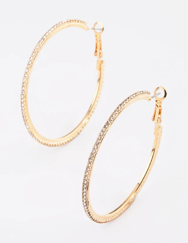 Unique earrings with freshwater pearls-Gold Bling Hoop Earrings