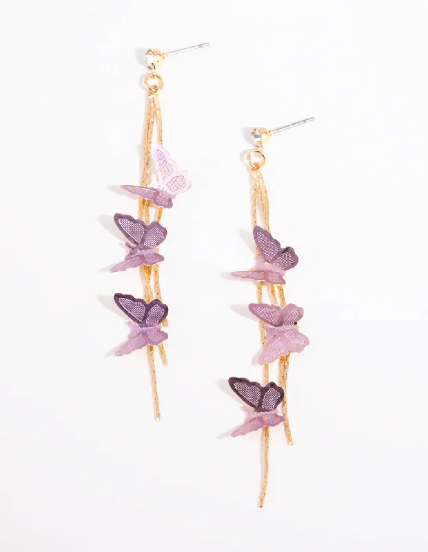 Beautiful drop earrings with garnets-Lilac Butterfly Drop Earrings