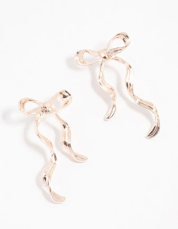 Affordable earrings for evening wear-Rose Gold Plated Bow Stud Earrings