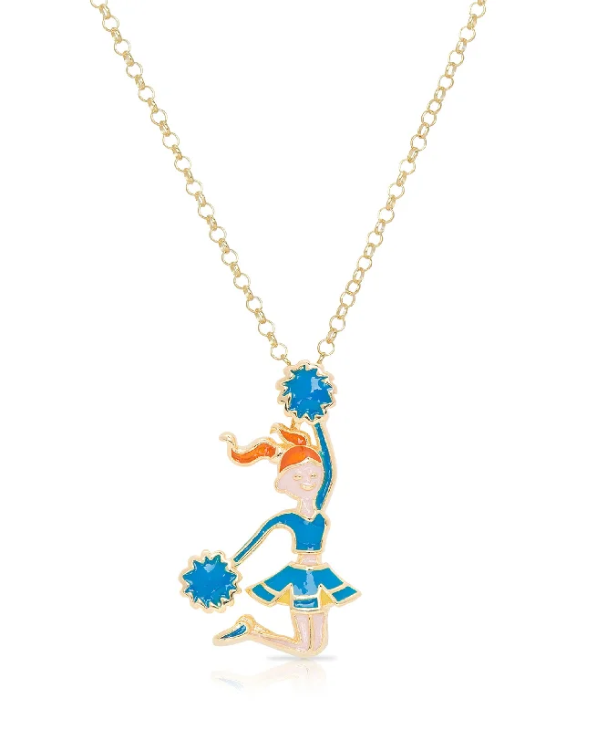 Custom necklaces with message engraving-Cheerleader Pendant (Blue)