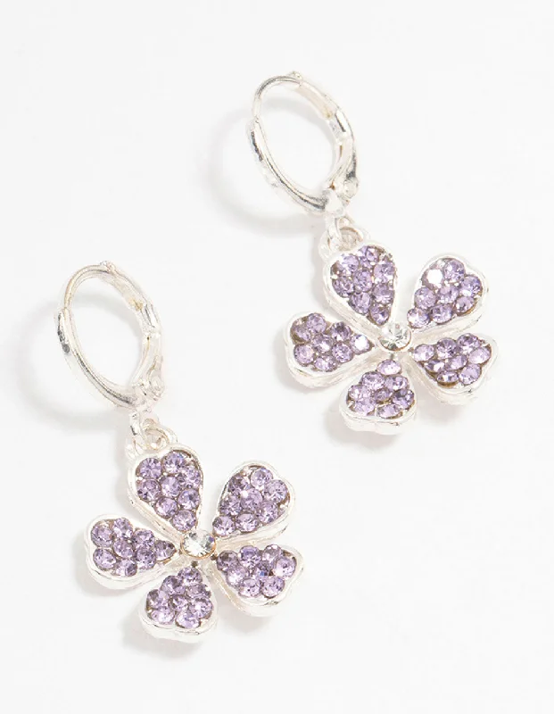 Elegant earrings with pink sapphires-Silver Czech Crystals Flower Huggie Earrings