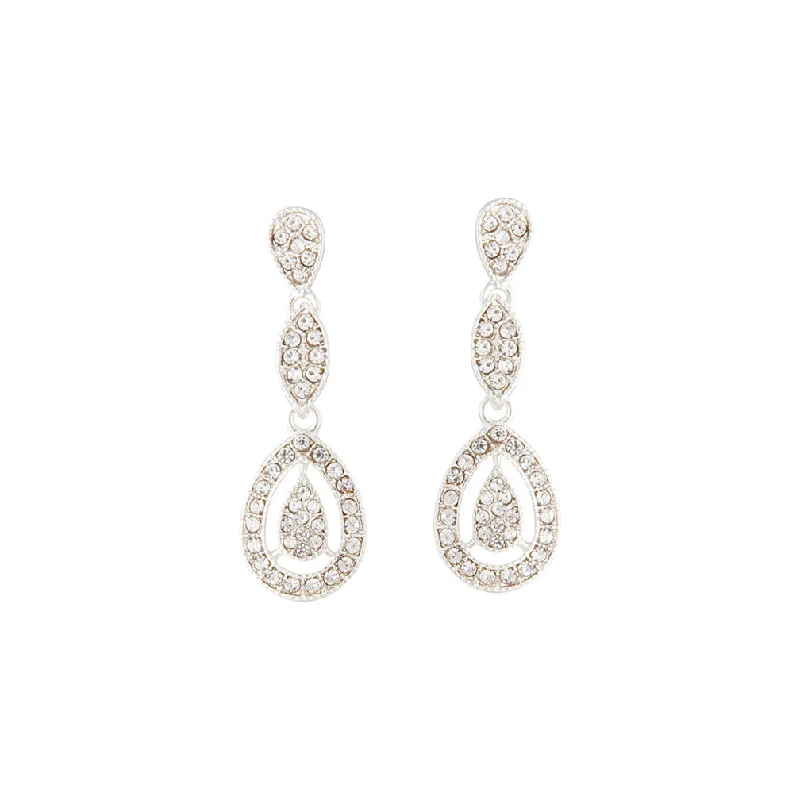 Affordable earrings for everyday wear-Silver Diamante Stone Set Cut-Out Earring