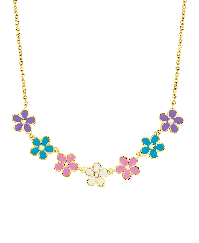 Trendy necklaces with geometric designs-Flower Frontal Necklace (Multi)