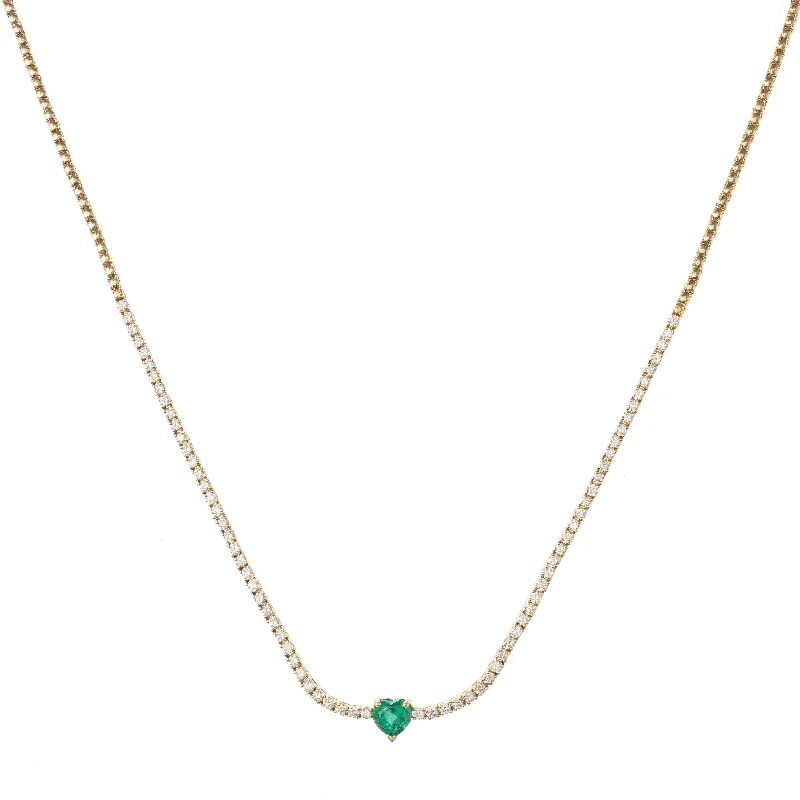 Custom necklaces with initials-Lena Emerald Heart and Diamond Tennis Necklace