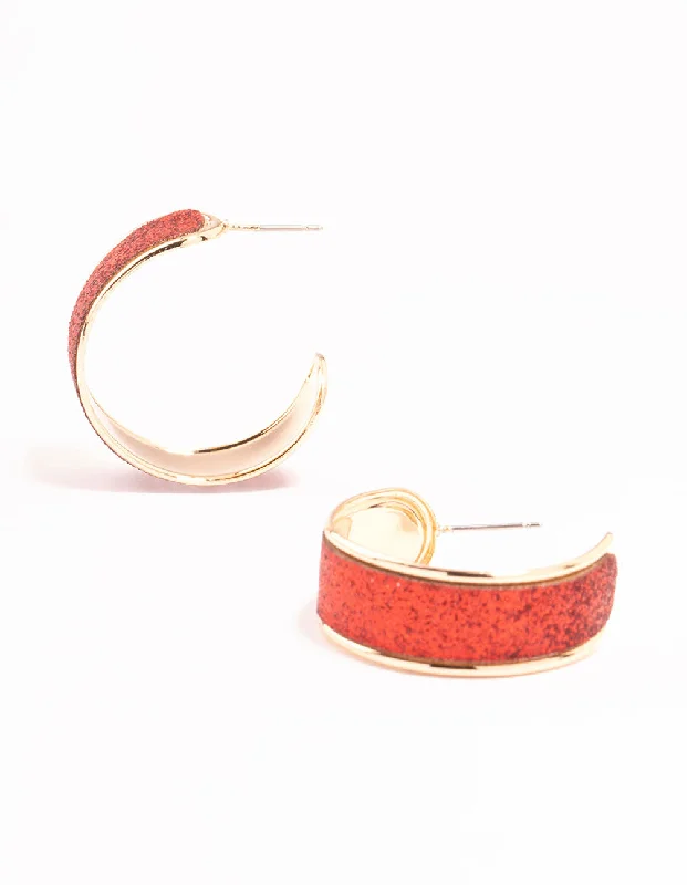 Stunning earrings with aquamarine-Gold Wide Red Glitter Hoop Earrings