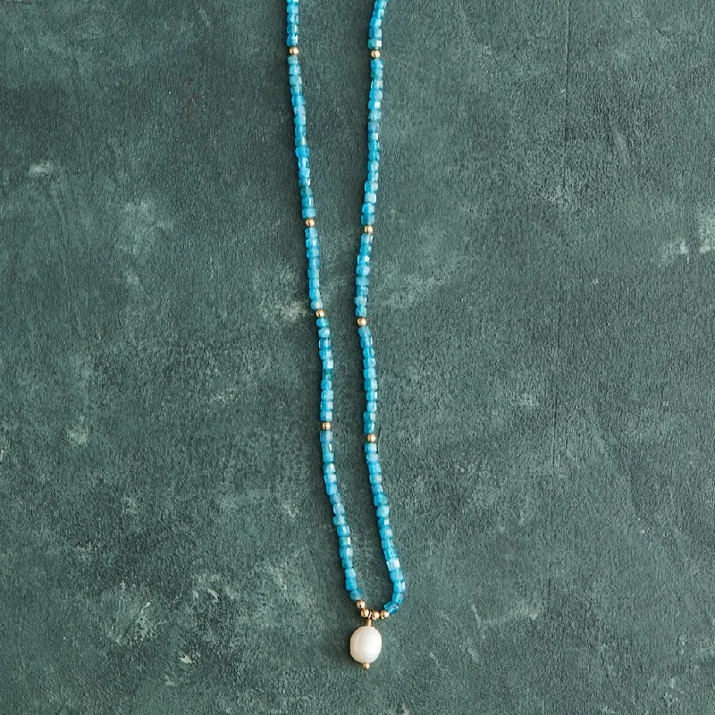 Luxury necklaces with emerald stones-Neon Apatite & Pearl Necklace