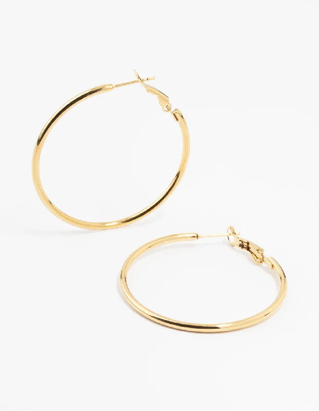 Beautiful dangle earrings for women-Gold Plated Surgical Steel Thin Hoop Earrings 40 MM