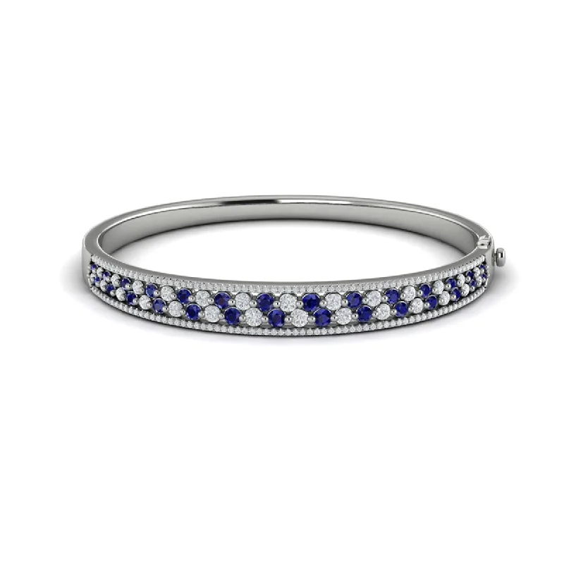 Elegant gold bracelets for women-Diamond and Blue Sapphire Hinged Bangle