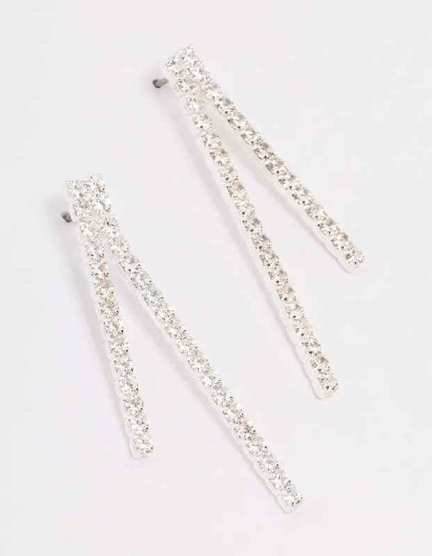 Dainty earrings with minimalist design-Silver Cubic Zirconia Tassel Drop Earrings