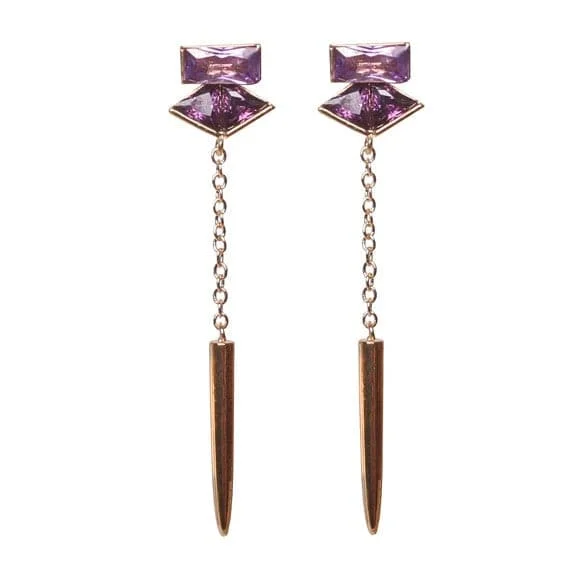 Elegant earrings with ruby stones-Vita Purple Crystal Drop Chain Earrings