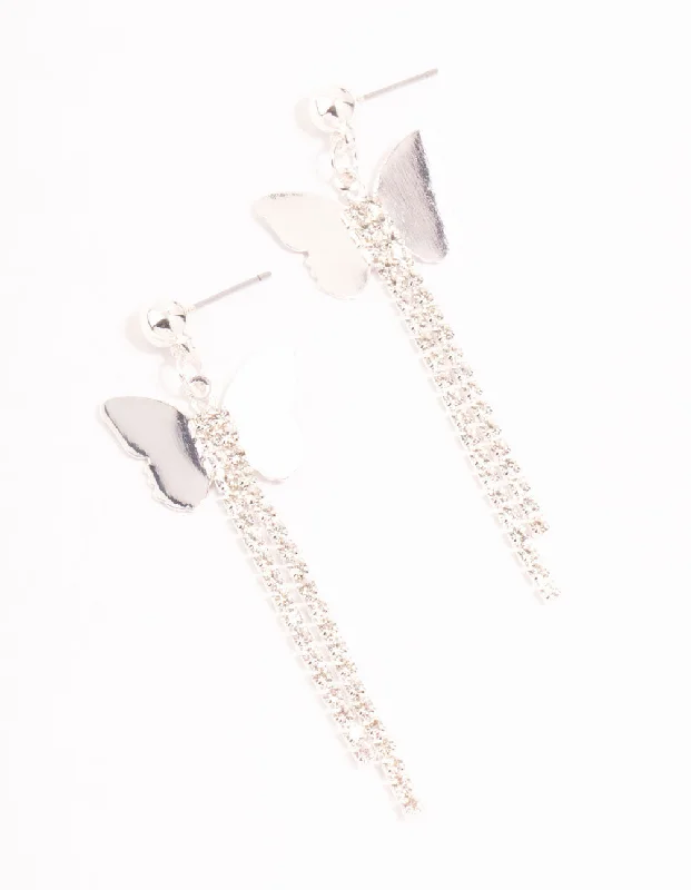 Beautiful earrings with peridot stones-Silver Cupchain Butterfly Drop Earrings