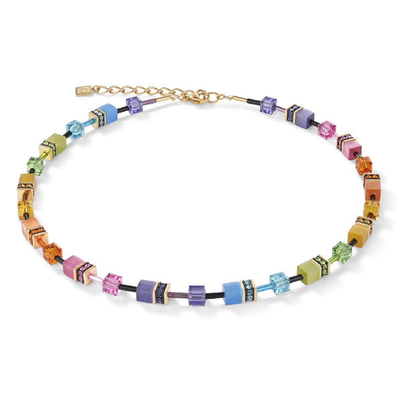 Unique necklaces with opals-GeoCUBE® Necklace multicolour rainbow gold