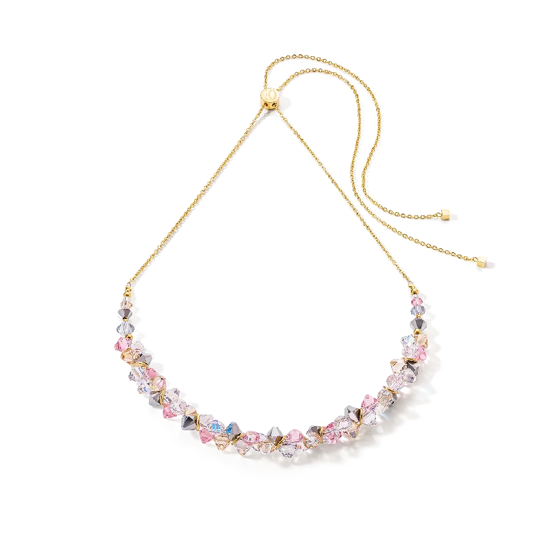 Trendy choker necklaces with crystals-Dancing Crystals necklace gold light rose