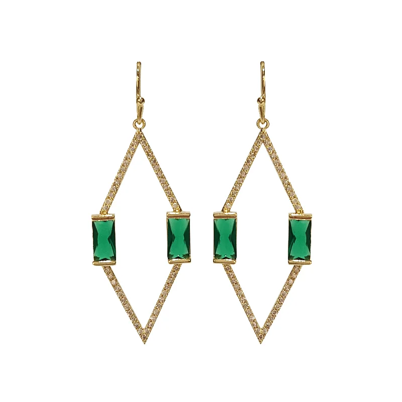 Chic earrings for formal events-Vita Pave & Emerald DIamond Shape Earrings