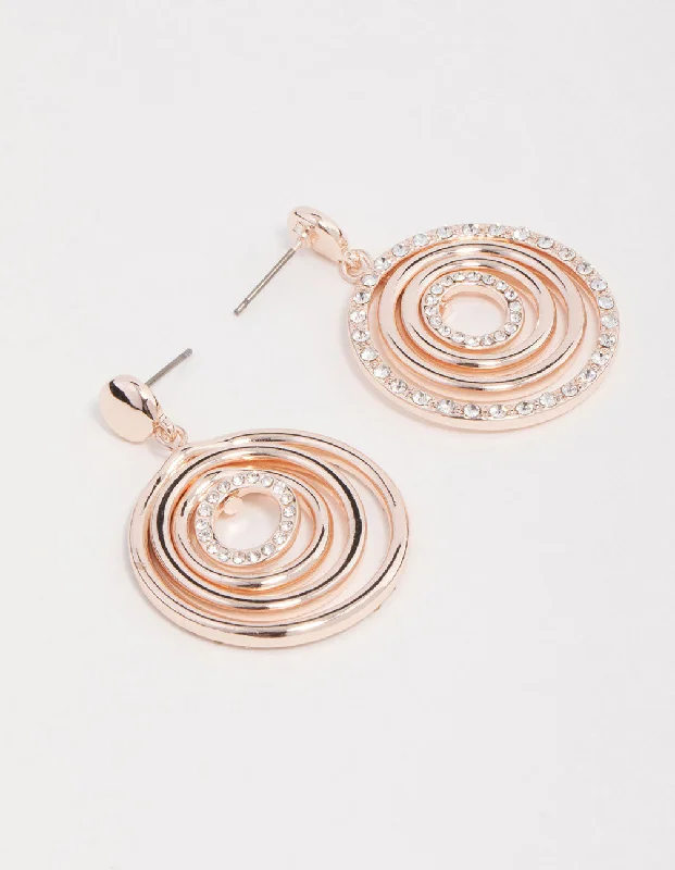 Unique earrings with freshwater pearls-Rose Gold Circular Drop Earrings