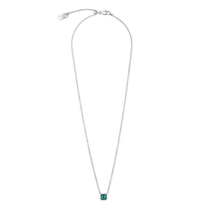 Trendy necklaces with diamonds-Birthstone May Necklace Green Agate Silver