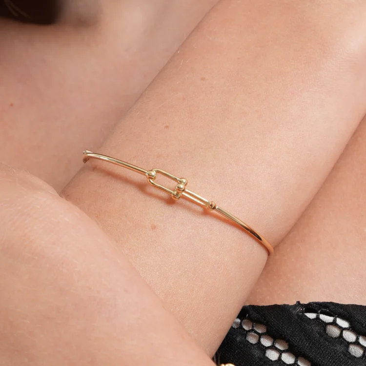 Fashionable bangle bracelets for evening wear-Real Gold GZTF Thin Plain Bangle TBS 0539 (SIZE 17) B BA1481