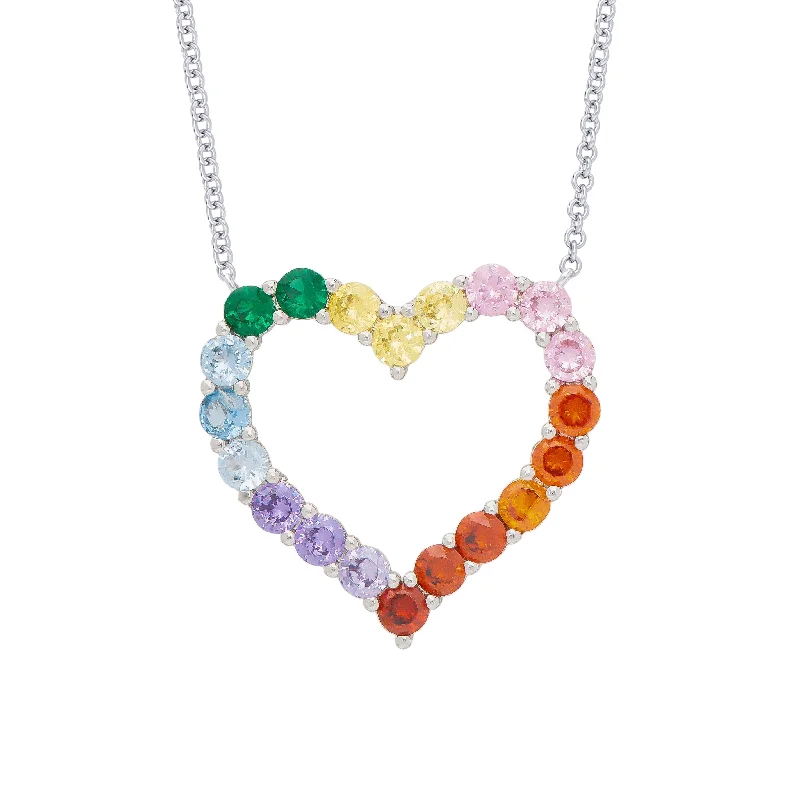 Beautiful necklaces with crystal accents-Rainbow CZ Open Heart Necklace