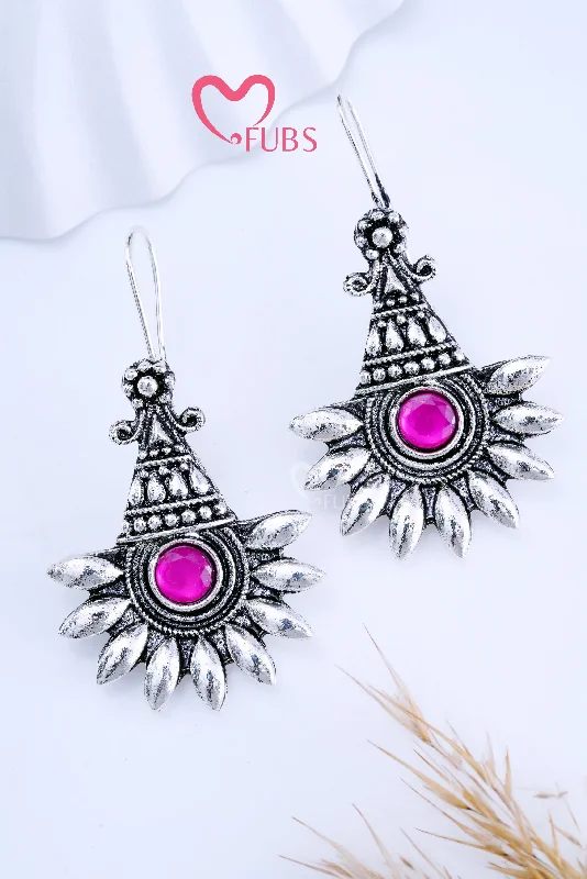 Statement earrings with sapphire accents-Pink Oxidized Twilight Cone Charms Earrings