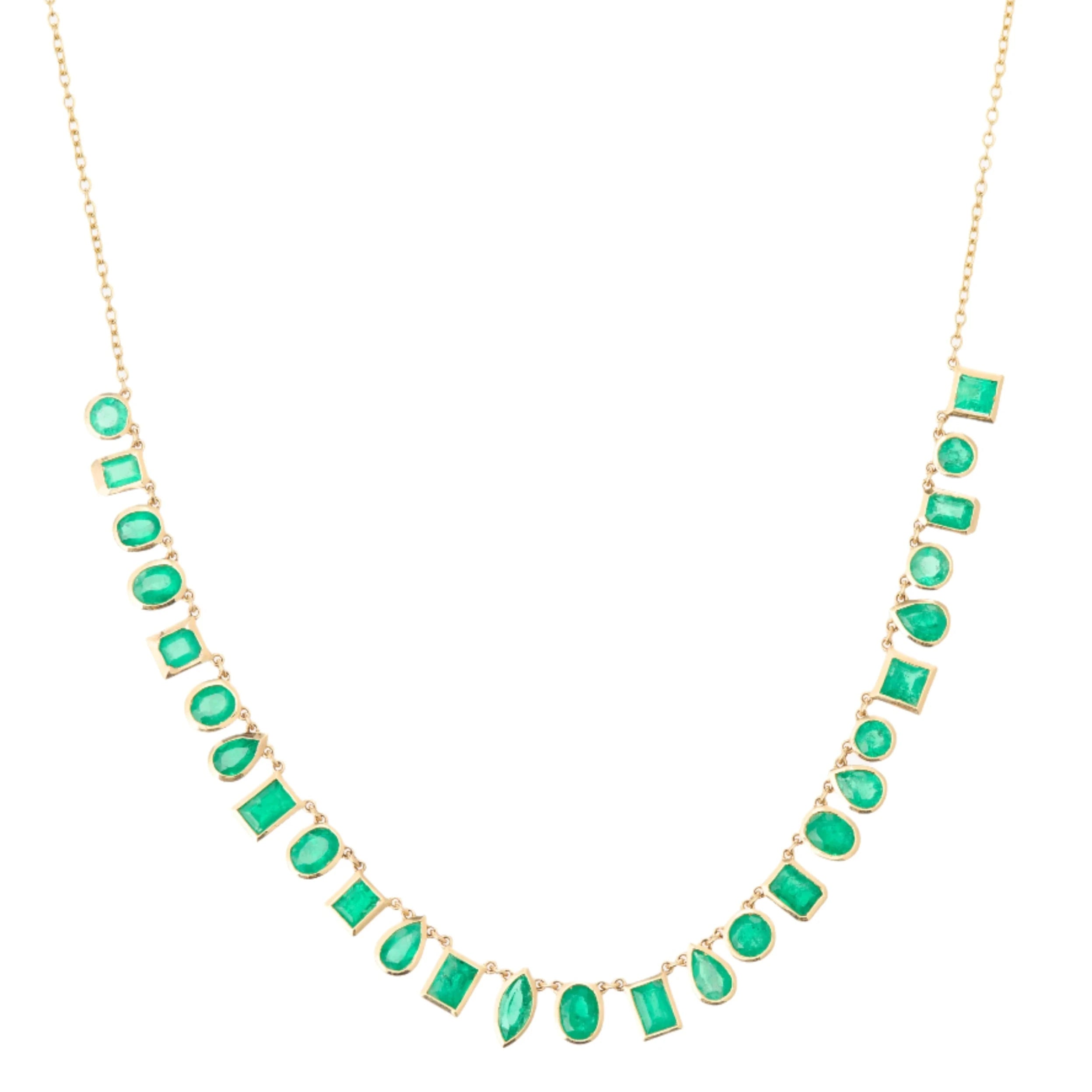 Affordable necklaces for bridesmaids-Bezel Set Multi Shape Emerald Necklace