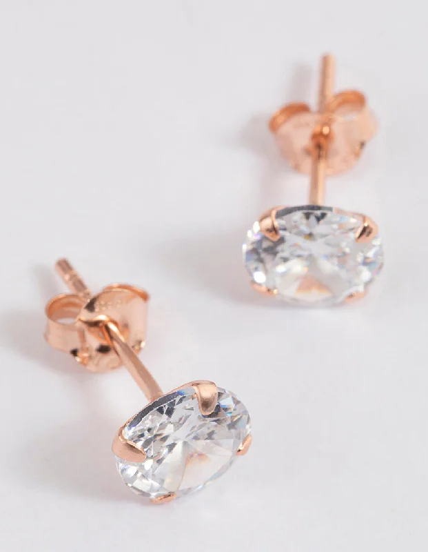 Classic diamond drop earrings for women-Rose Gold Plated Sterling Silver Cubic Zirconia Stud Earrings