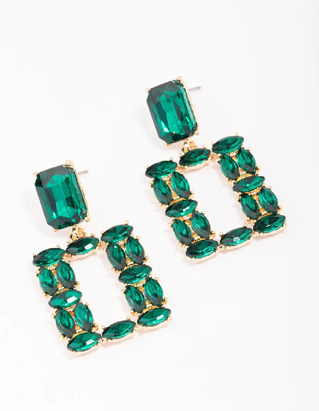 Affordable silver earrings for women-Gold Mixed Emerald Stone Drop Earrings