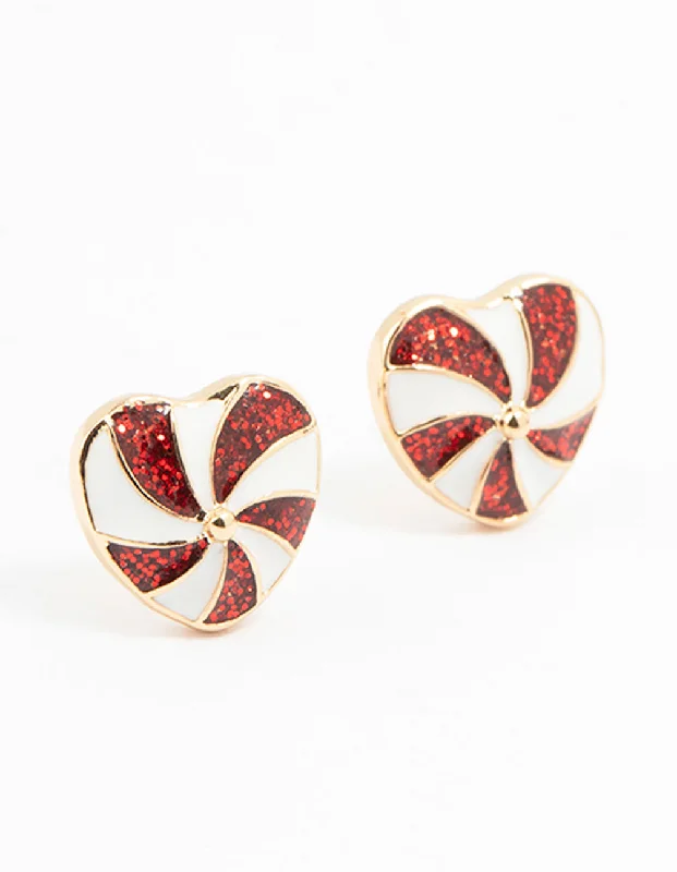 Unique earrings with colorful beads-Gold Epoxy Spiral Heart Stud Earrings