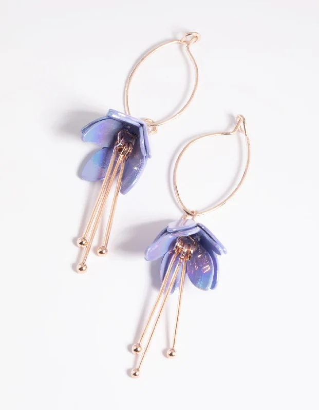 Stylish drop earrings with crystals-Rose Gold Flower Drop Earrings