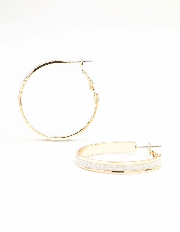 Trendy earrings with chain designs-Silver Medium Glitter Hoop Earrings