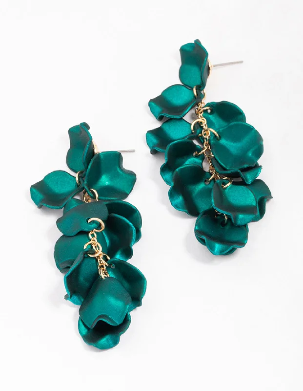 Stunning earrings with citrine stones-Green Iridescent Petal Drop Earrings