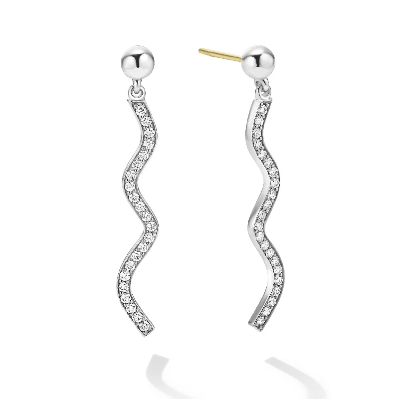 Stunning silver earrings with diamonds-Caviar Spark Large Wave Diamond Drop Earrings