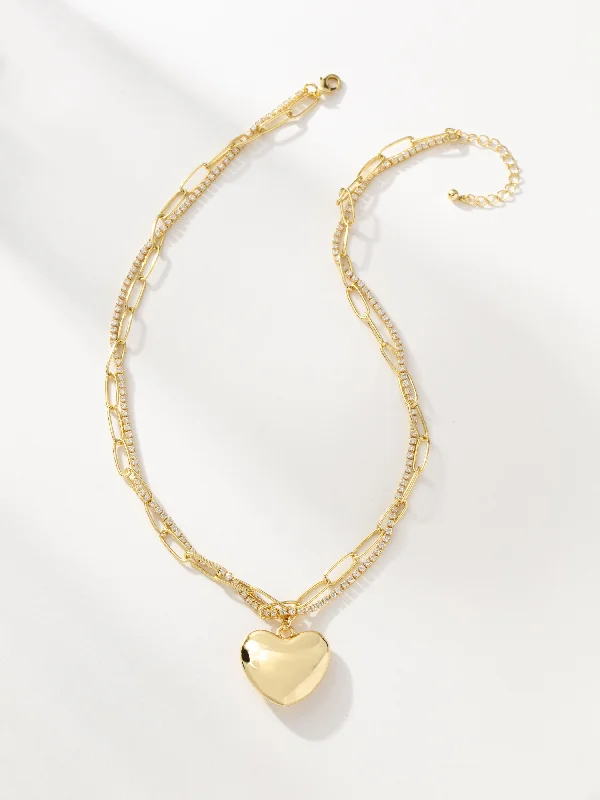 Elegant gemstone necklaces with gold chains-Intertwined Chain and Heart Necklace