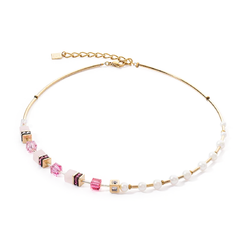 Vintage-style necklaces with diamonds-Necklace GeoCUBE® Fusion Precious Pearl Mix gold-pink